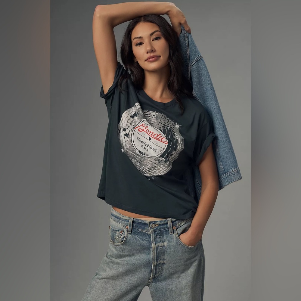 Anthropologie Black Graphic Short Sleeve Tee